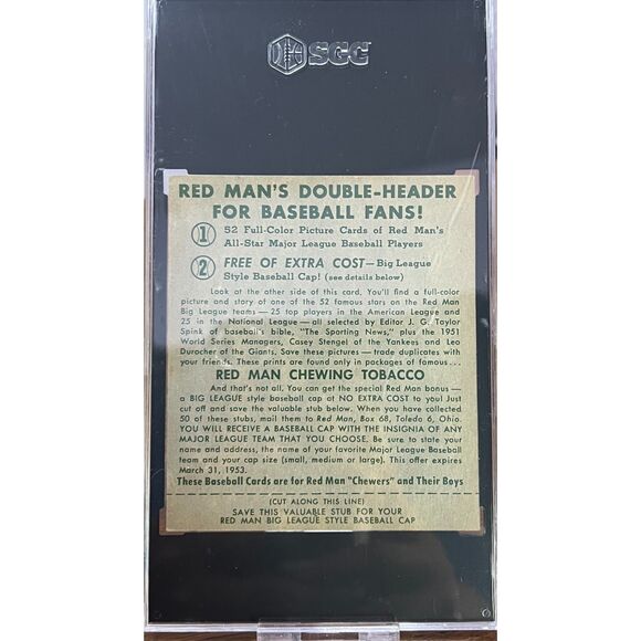 Vintage 1952 Redman Tobacco Larry Jansen with tab SGC 3.5 - Picture 2 of 3